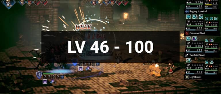 octopath traveler champions of the continent enemy weaknesses lv 46 - 100